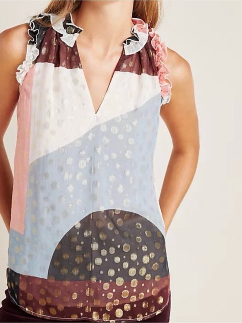 Maeve Anthropologie Fantasia Metallic Clip Dot Blouse NWT